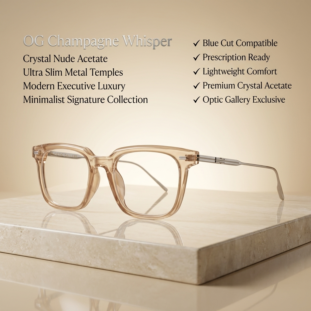 OG Champagne Sovereign | Luxury Crystal Beige Optical Frame with Silver Heritage Temples