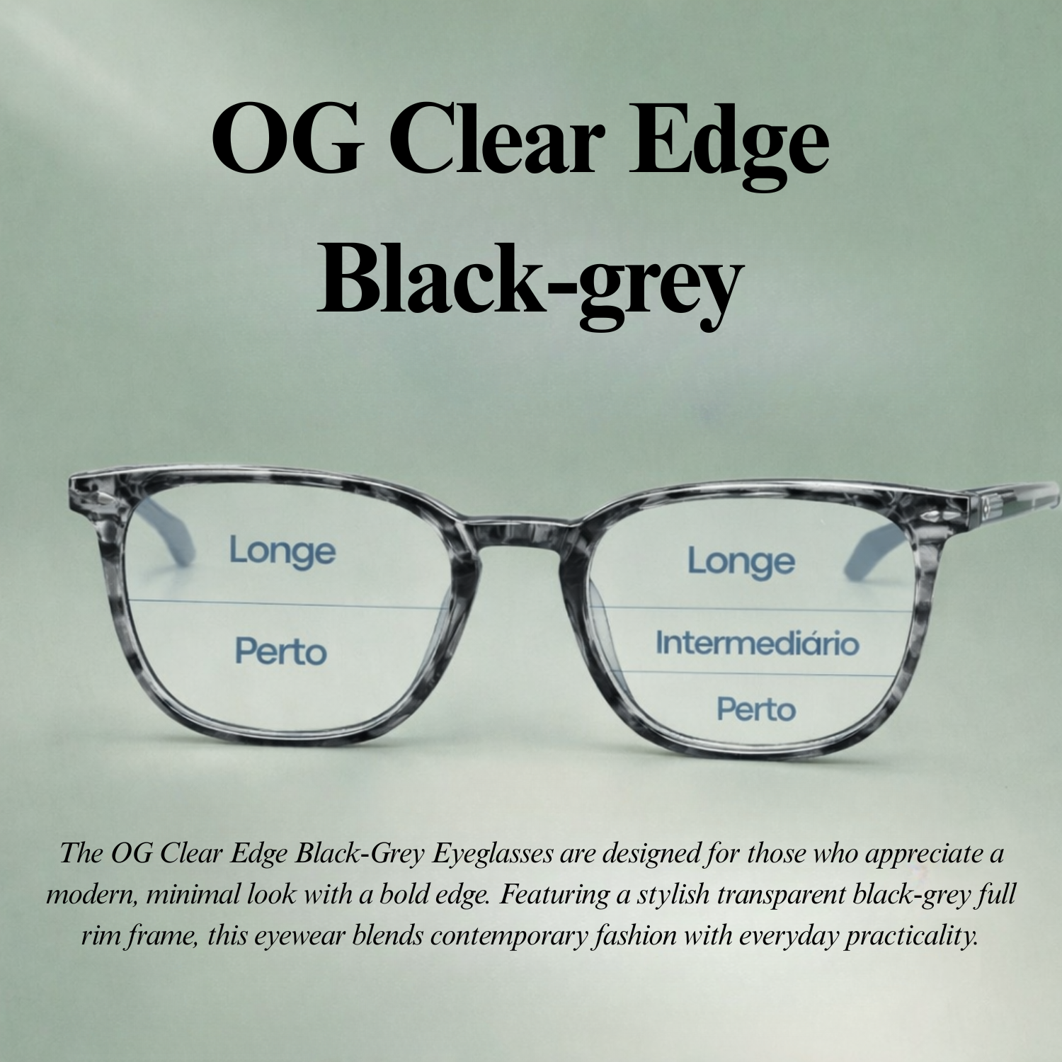 OG Clear Edge Black-Grey Eyeglasses | Transparent Full Rim Optical Frame