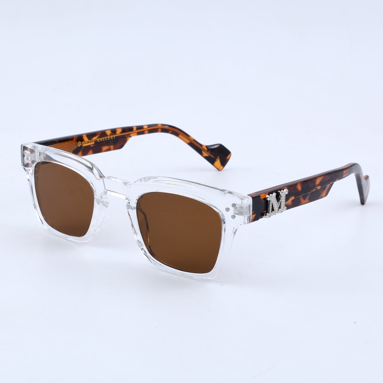 OG Clear Havana Mix | Crystal Front Square Sunglasses with Tortoiseshell Temples & Brown Lenses
