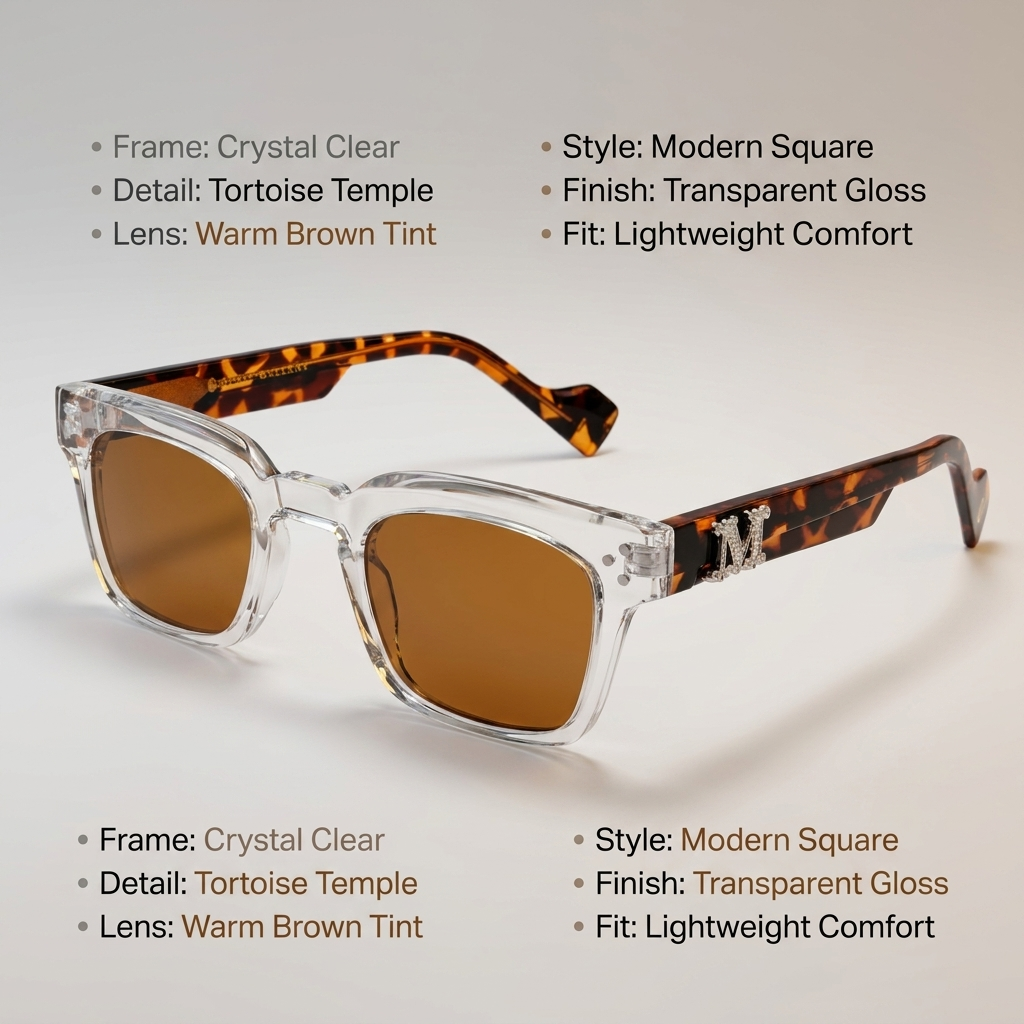 OG Clear Havana Mix | Crystal Front Square Sunglasses with Tortoiseshell Temples & Brown Lenses