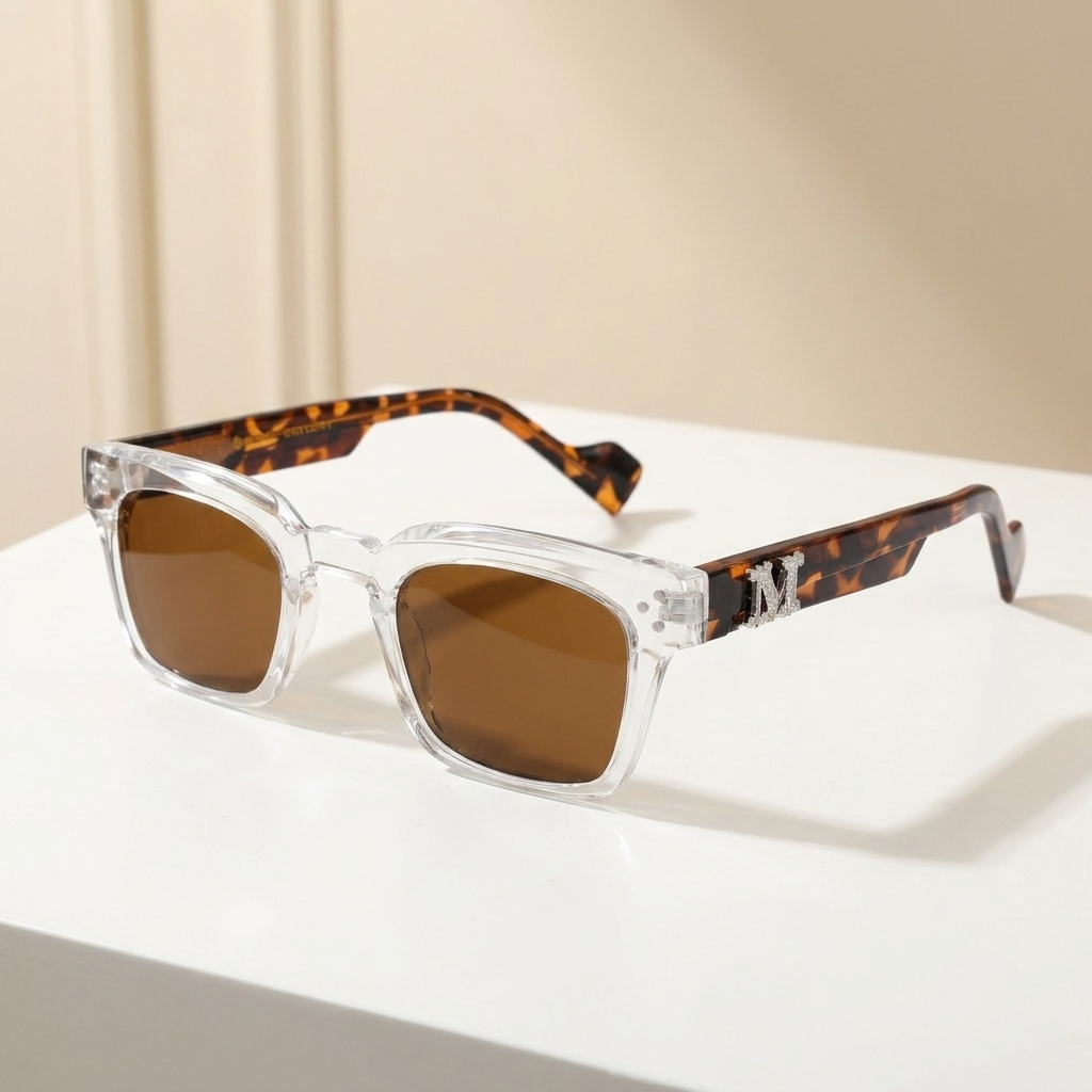 OG Clear Havana Mix | Crystal Front Square Sunglasses with Tortoiseshell Temples & Brown Lenses
