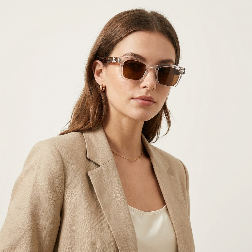 OG Clear Havana Mix | Crystal Front Square Sunglasses with Tortoiseshell Temples & Brown Lenses