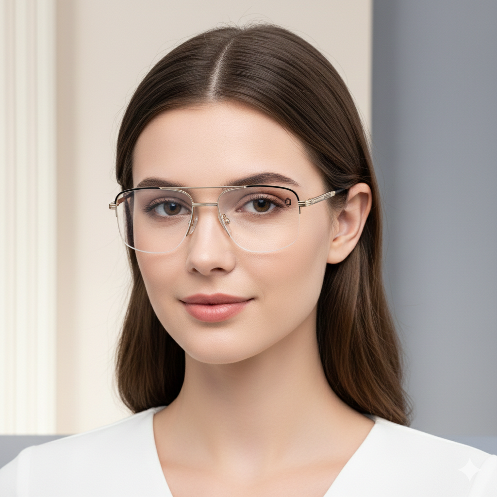 OG Clear Line Half Rim Metal Optical Frame | Lightweight & Professional Eyewear
