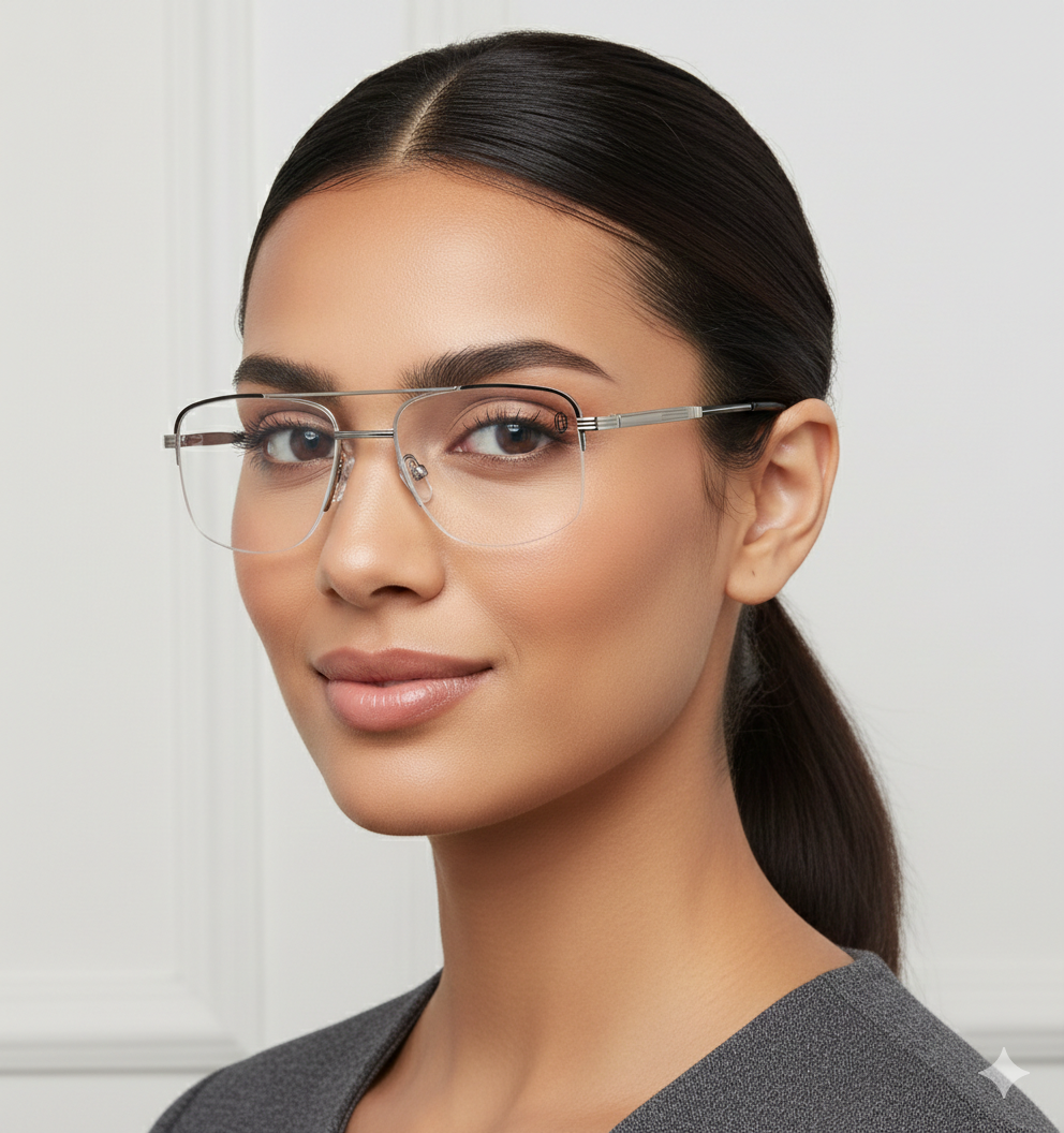 OG Clear Line Half Rim Metal Optical Frame | Lightweight & Professional Eyewear