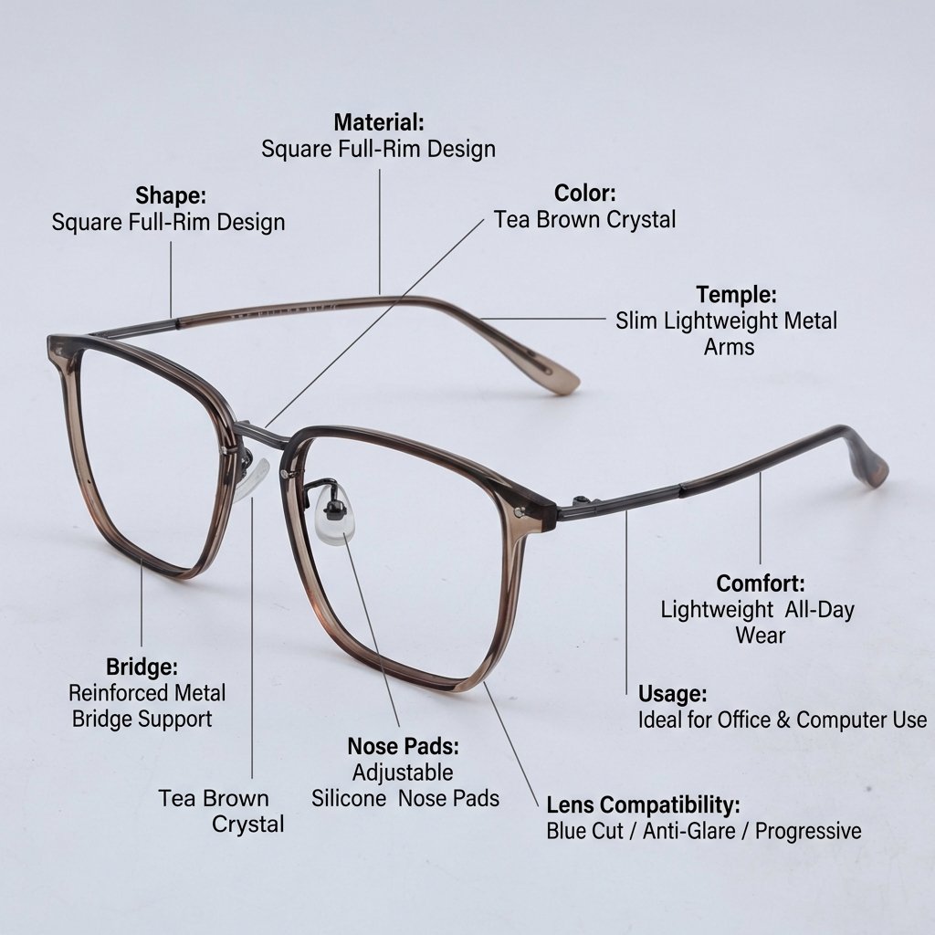 OG Copper Edge Full Rim Square Eyeglasses | Premium Lightweight Metal-Acetate Optical Frame for Men