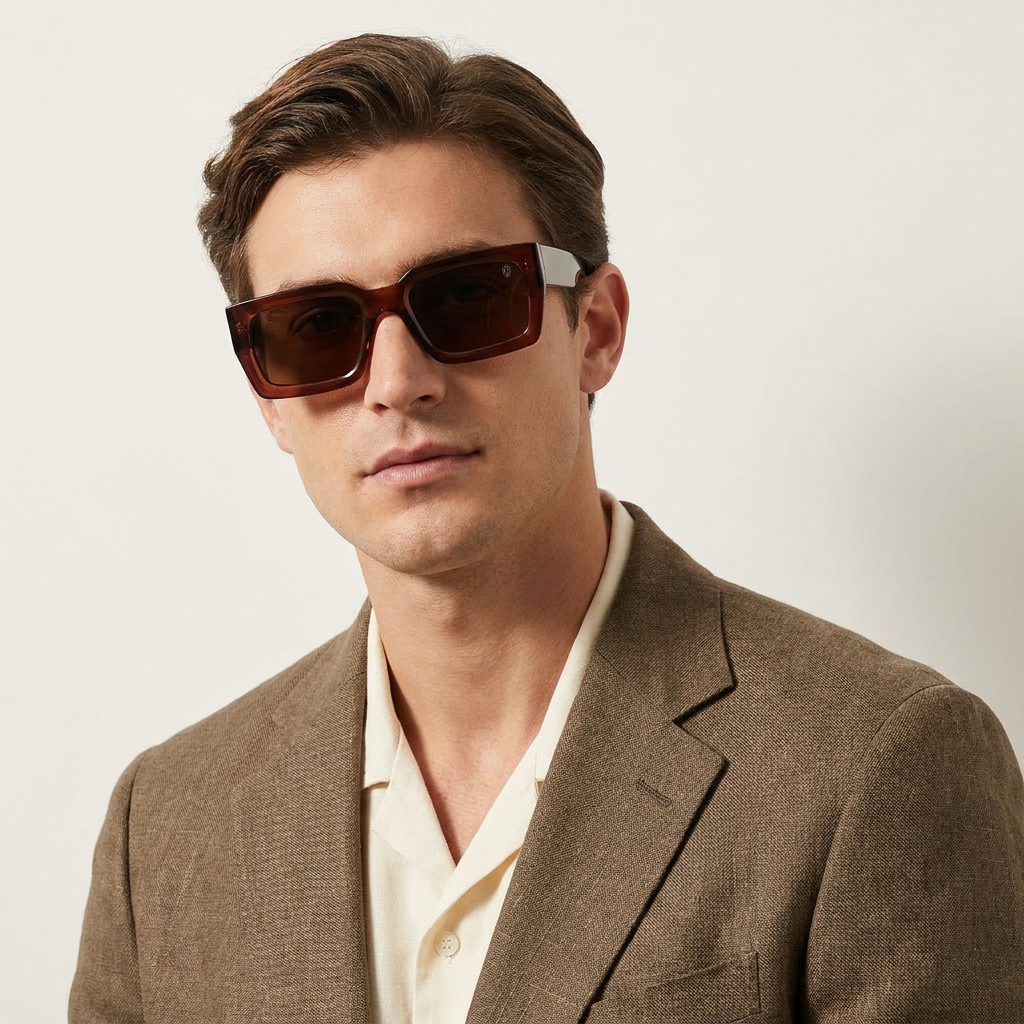 OG Crimson Baron | Luxury Ruby Crystal Square Sunglasses with Deep Brown Lenses