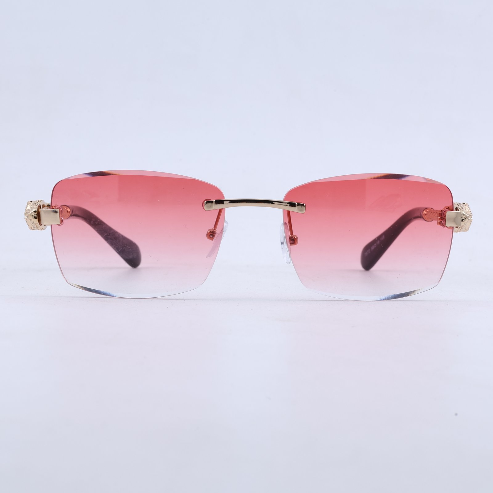 OG Crimson Crown | Luxury Rimless Ruby Gradient Sunglasses with Royal Lion Gold Temples