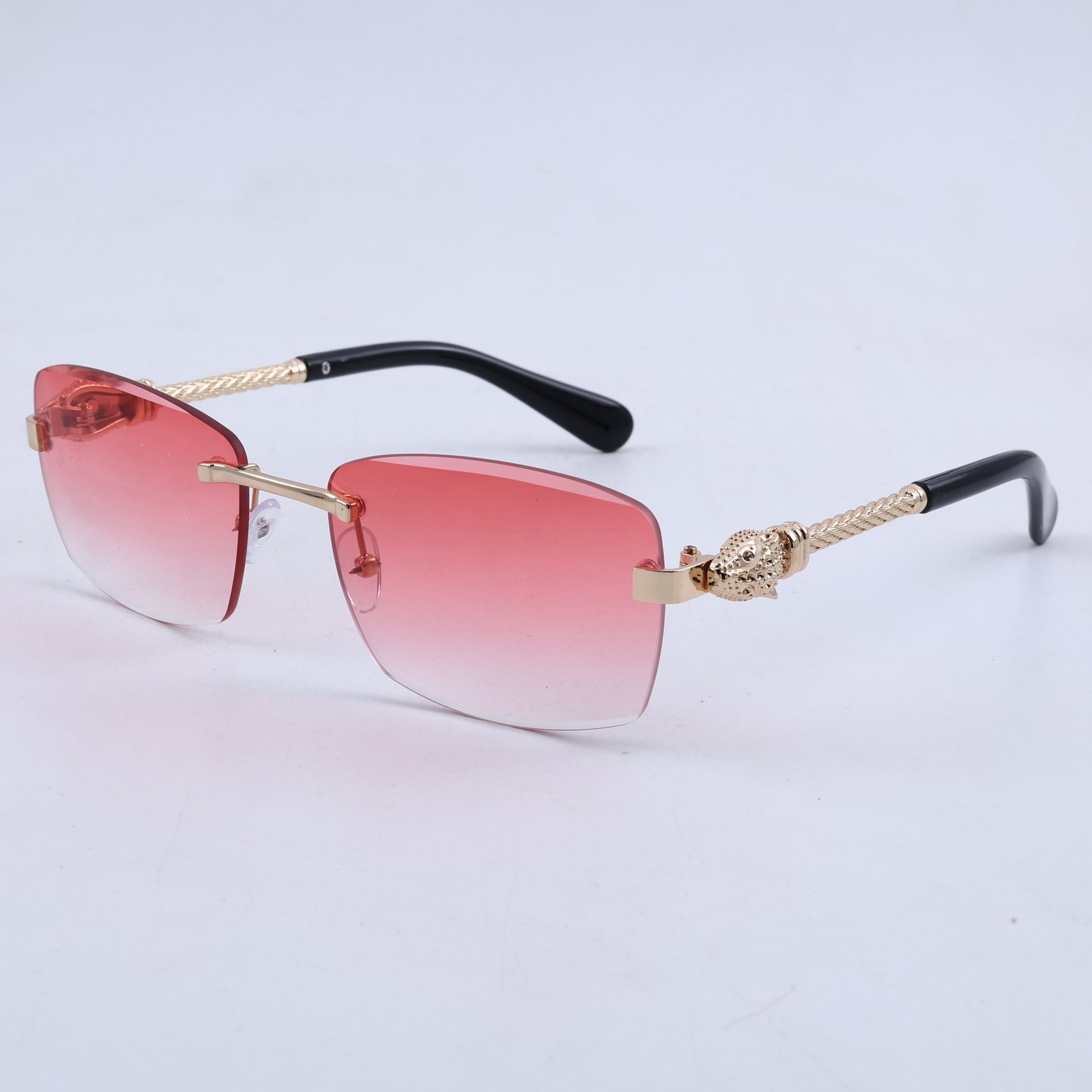 OG Crimson Crown | Luxury Rimless Ruby Gradient Sunglasses with Royal Lion Gold Temples