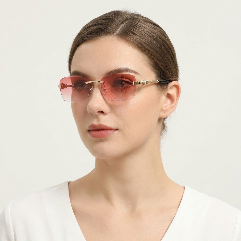 OG Crimson Crown | Luxury Rimless Ruby Gradient Sunglasses with Royal Lion Gold Temples