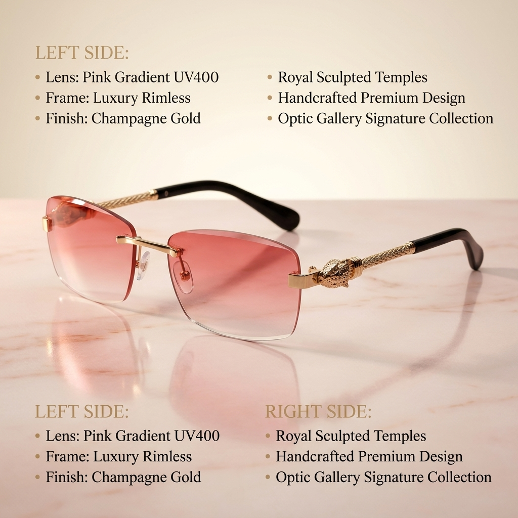 OG Crimson Crown | Luxury Rimless Ruby Gradient Sunglasses with Royal Lion Gold Temples