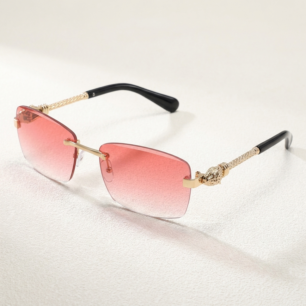OG Crimson Crown | Luxury Rimless Ruby Gradient Sunglasses with Royal Lion Gold Temples