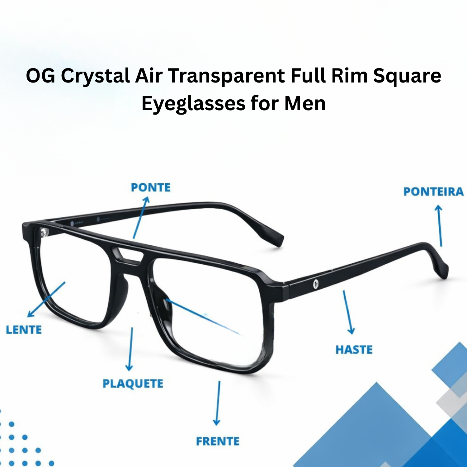 OG Crystal Air Transparent Full Rim Square Eyeglasses for Men