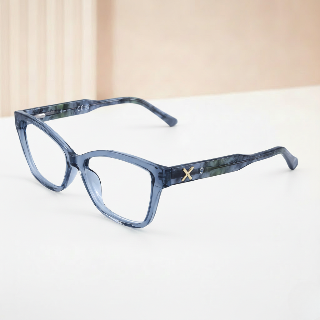 OG Crystal Edge Blue Transparent Full Rim Square Eyeglasses for Men | Premium Lightweight Optical Frame for Men
