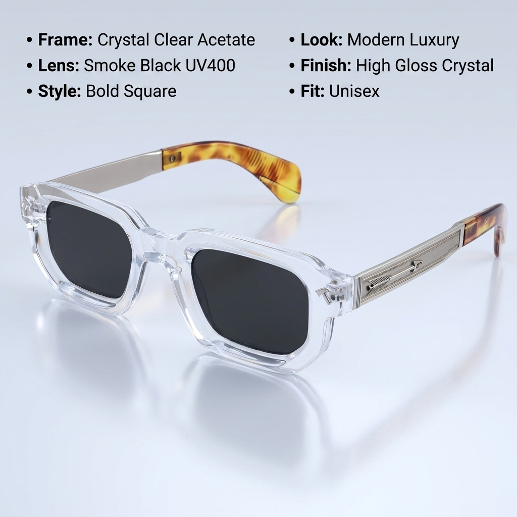 OG Crystal Havana Edge | Transparent Square Clip-On Sunglasses