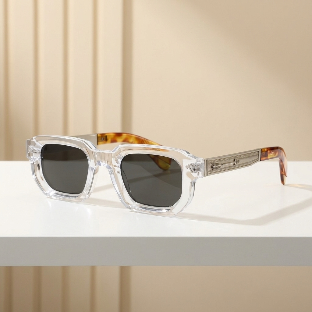 OG Crystal Havana Edge | Transparent Square Clip-On Sunglasses