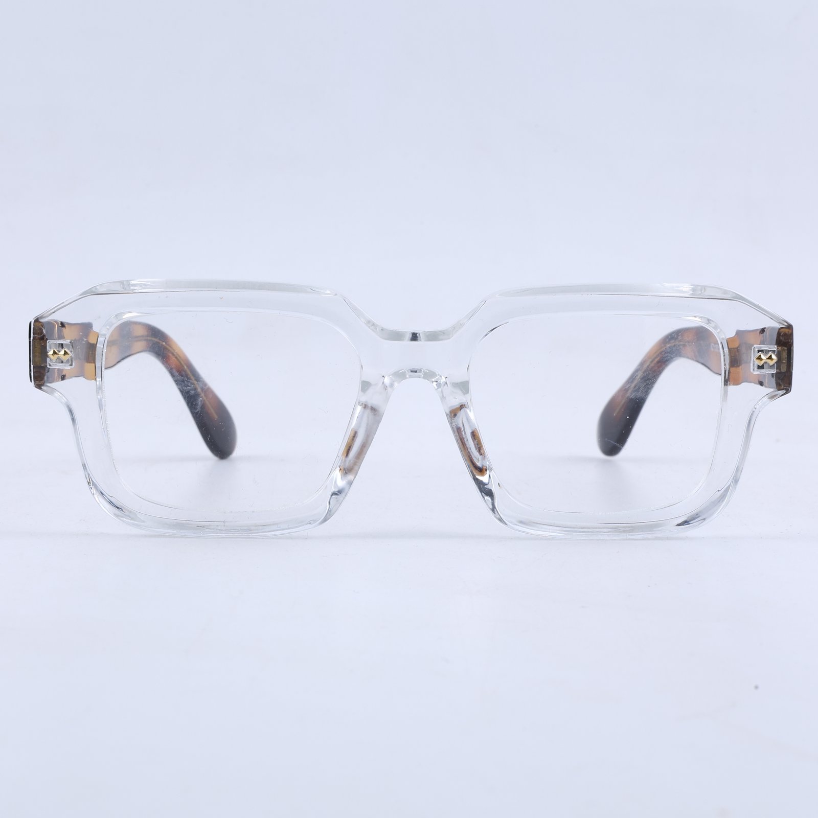 OG Crystal Havana | Transparent Square Eyeglasses with Tortoise Temples & Gold Accents