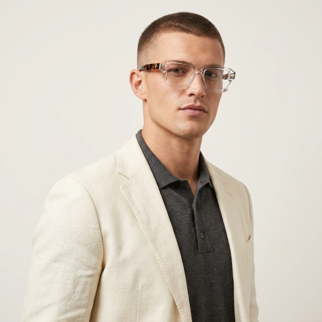 OG Crystal Havana | Transparent Square Eyeglasses with Tortoise Temples & Gold Accents