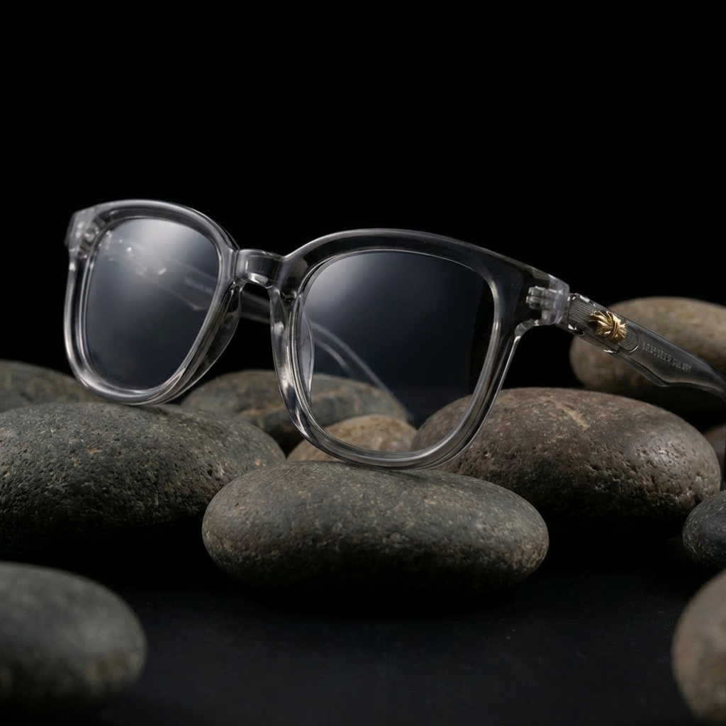 OG Crystal Luxe Full Rim Square Eyeglasses | Premium Transparent Grey Designer Optical Frame for Women