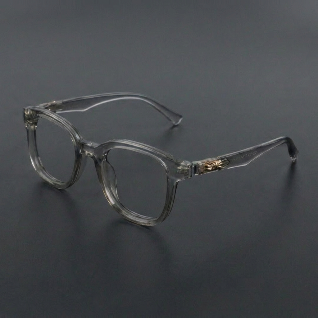 OG Crystal Luxe Full Rim Square Eyeglasses | Premium Transparent Grey Designer Optical Frame for Women