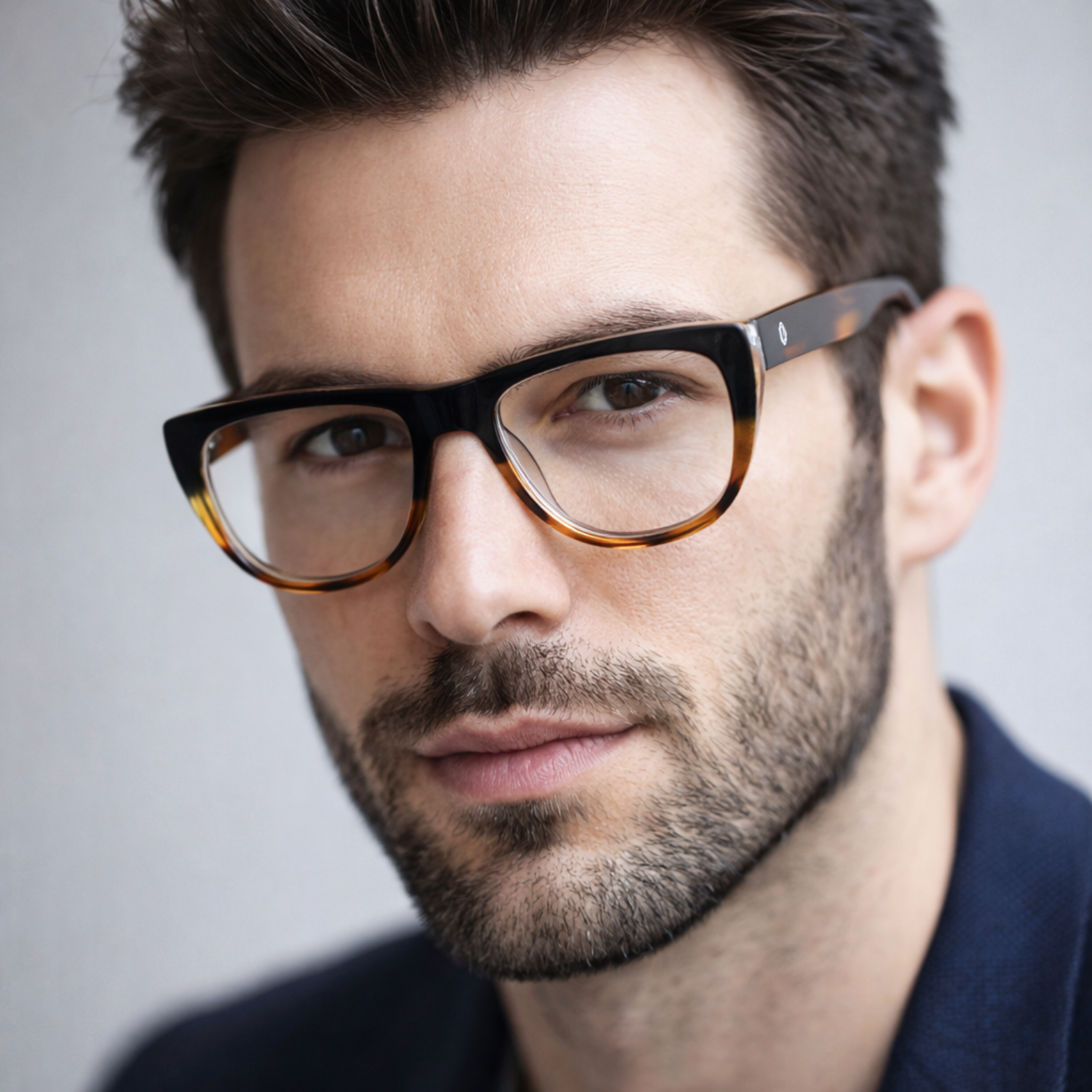 OG Crystal Men’s Full Rim Square Eyeglasses | Stylish Square Optical Frame in Blue Grey, Transparent & Yellow-Black