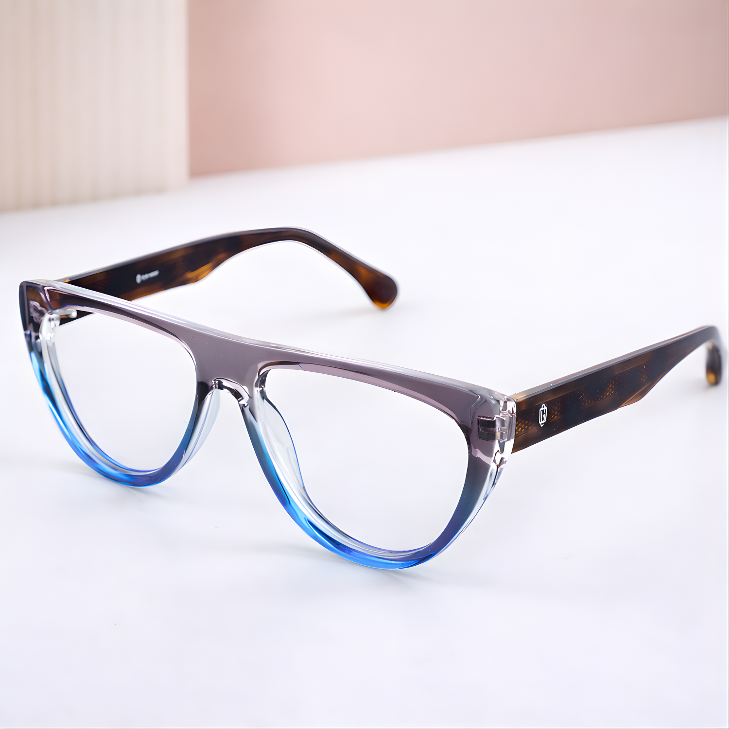 OG Crystal Men’s Full Rim Square Eyeglasses | Stylish Square Optical Frame in Blue Grey, Transparent & Yellow-Black