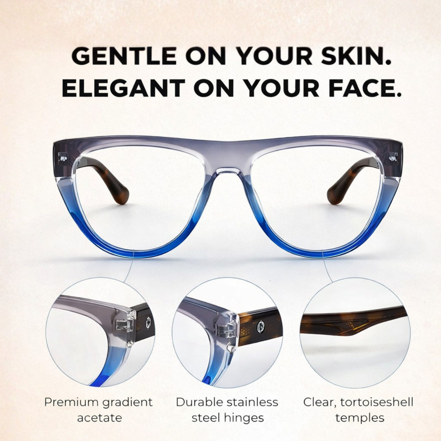 OG Crystal Men’s Full Rim Square Eyeglasses | Stylish Square Optical Frame in Blue Grey, Transparent & Yellow-Black