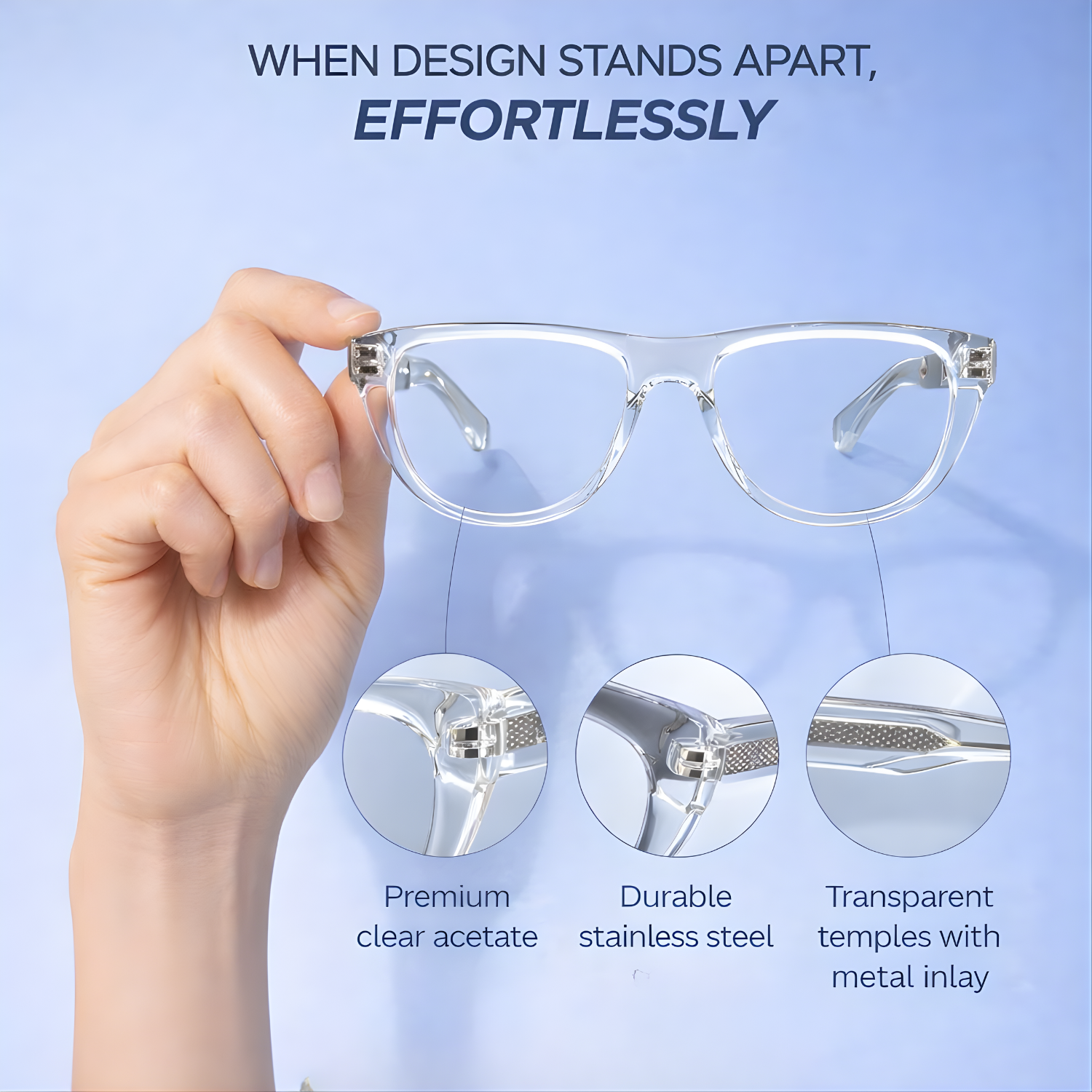 OG Crystal Men’s Full Rim Square Eyeglasses | Stylish Square Optical Frame in Blue Grey, Transparent & Yellow-Black