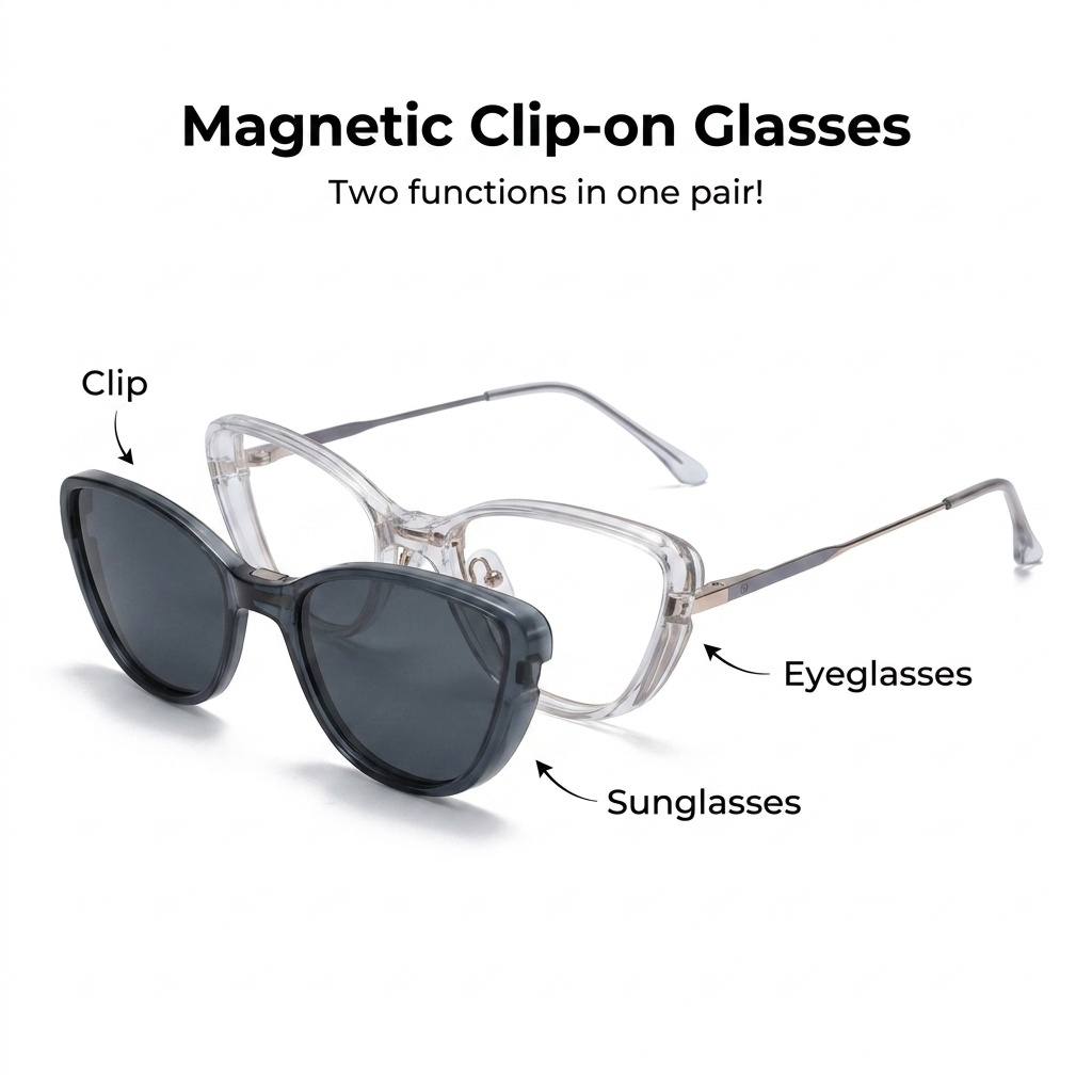 OG Crystal Noir Clip-On | Transparent Cat-Eye Magnetic Sunglasses