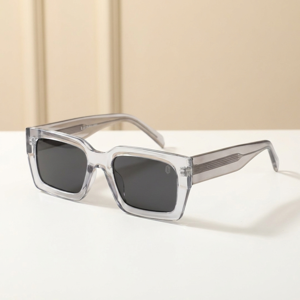 OG Crystal Phantom | Luxury Smoke Crystal Square Sunglasses with Black Polarized Lenses