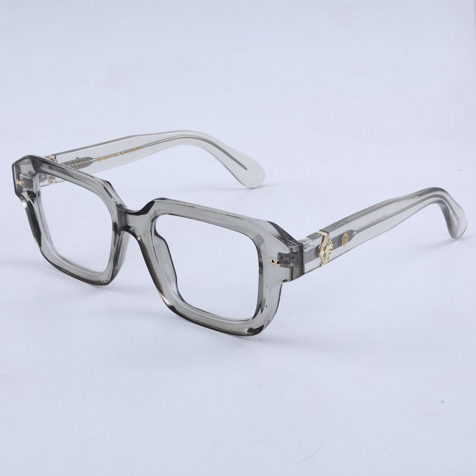 OG Crystal Smoke | Transparent Grey Luxury Eyeglasses with Signature Gold Detailing & Premium Sculpted Frame