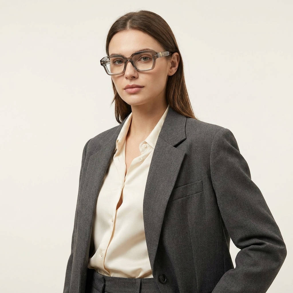 OG Crystal Smoke | Transparent Grey Luxury Eyeglasses with Signature Gold Detailing & Premium Sculpted Frame