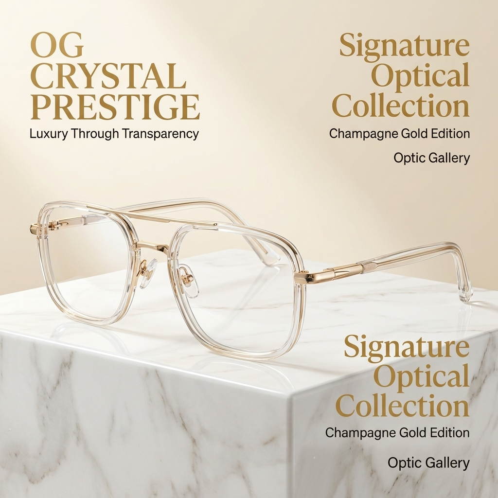 OG Crystal Sovereign | Luxury Transparent Gold Navigator Frame Eyewear