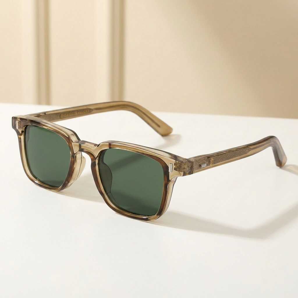 OG Desert Moss | Honey Crystal Square Sunglasses with Deep Green Lenses