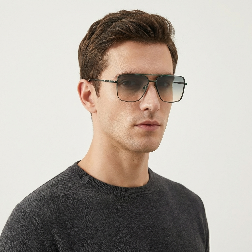 OG Emerald Glide | Green Metal Square Gradient Sunglasses