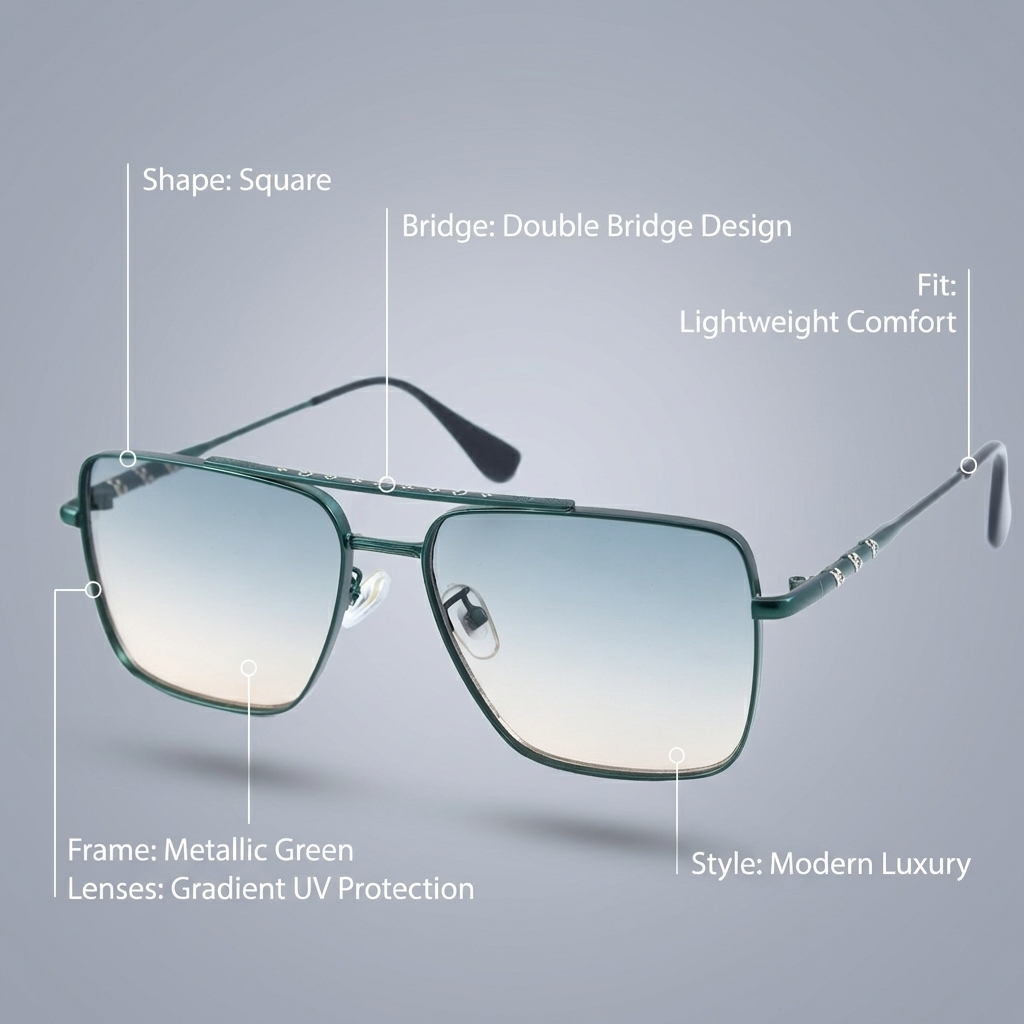 OG Emerald Glide | Green Metal Square Gradient Sunglasses