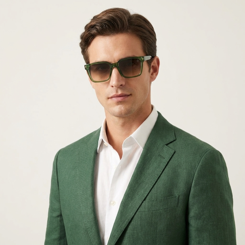 OG Emerald Prestige | Luxury Crystal Green Square Sunglasses with Smoke Gradient Lenses