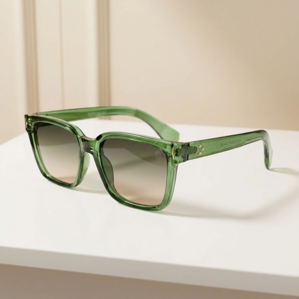 OG Emerald Prestige | Luxury Crystal Green Square Sunglasses with Smoke Gradient Lenses