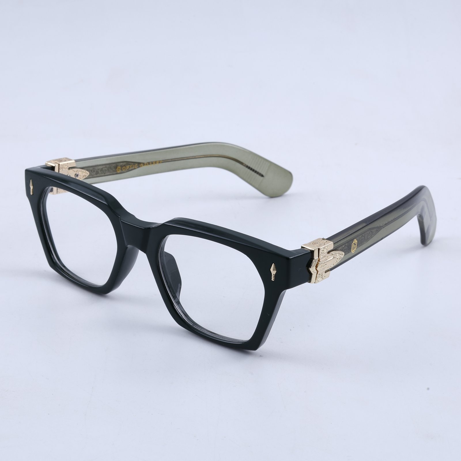 OG Emerald Smoke | Matte Deep Green Eyeglasses with Crystal Olive Temples & Gold Crest Hinges