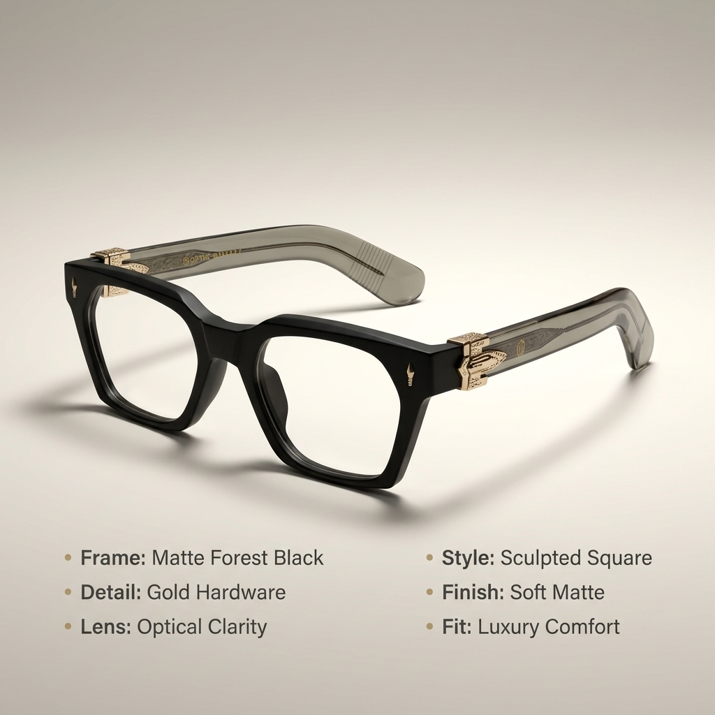 OG Emerald Smoke | Matte Deep Green Eyeglasses with Crystal Olive Temples & Gold Crest Hinges