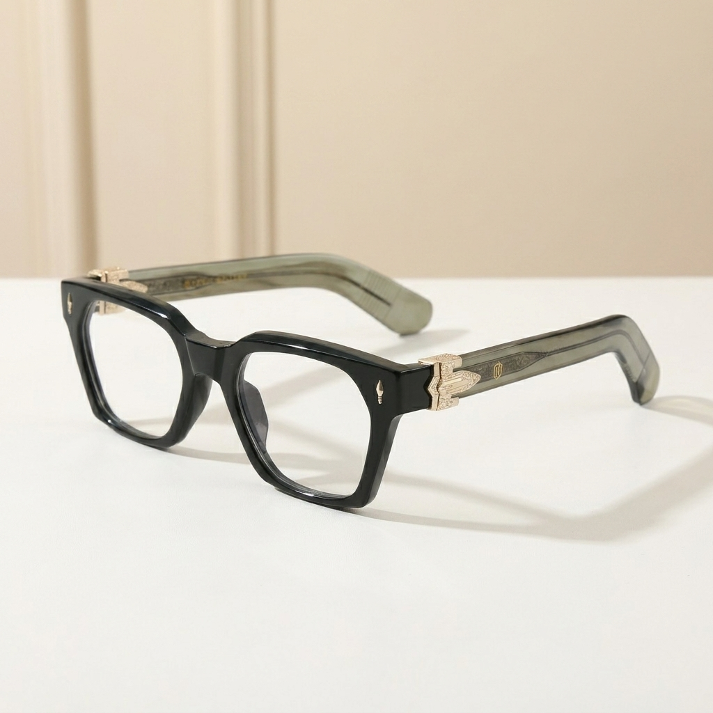 OG Emerald Smoke | Matte Deep Green Eyeglasses with Crystal Olive Temples & Gold Crest Hinges
