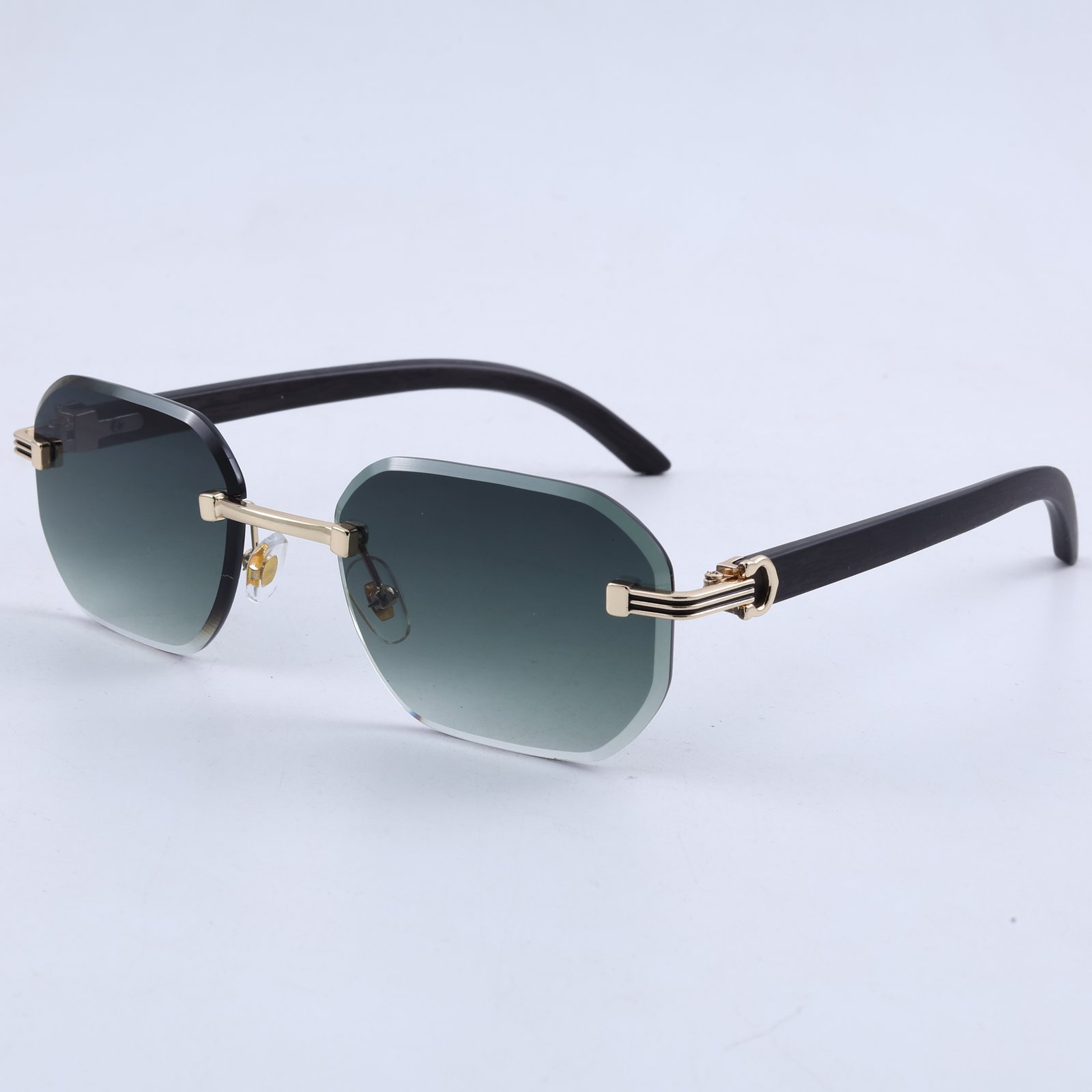 OG Emerald Sovereign | Luxury Rimless Forest Green Geometric Sunglasses with Gold Signature Temples