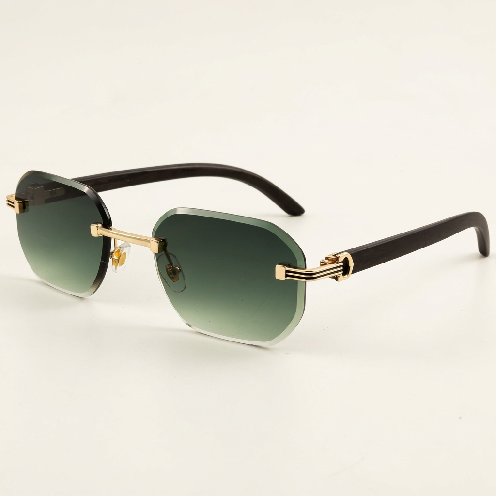 OG Emerald Sovereign | Luxury Rimless Forest Green Geometric Sunglasses with Gold Signature Temples