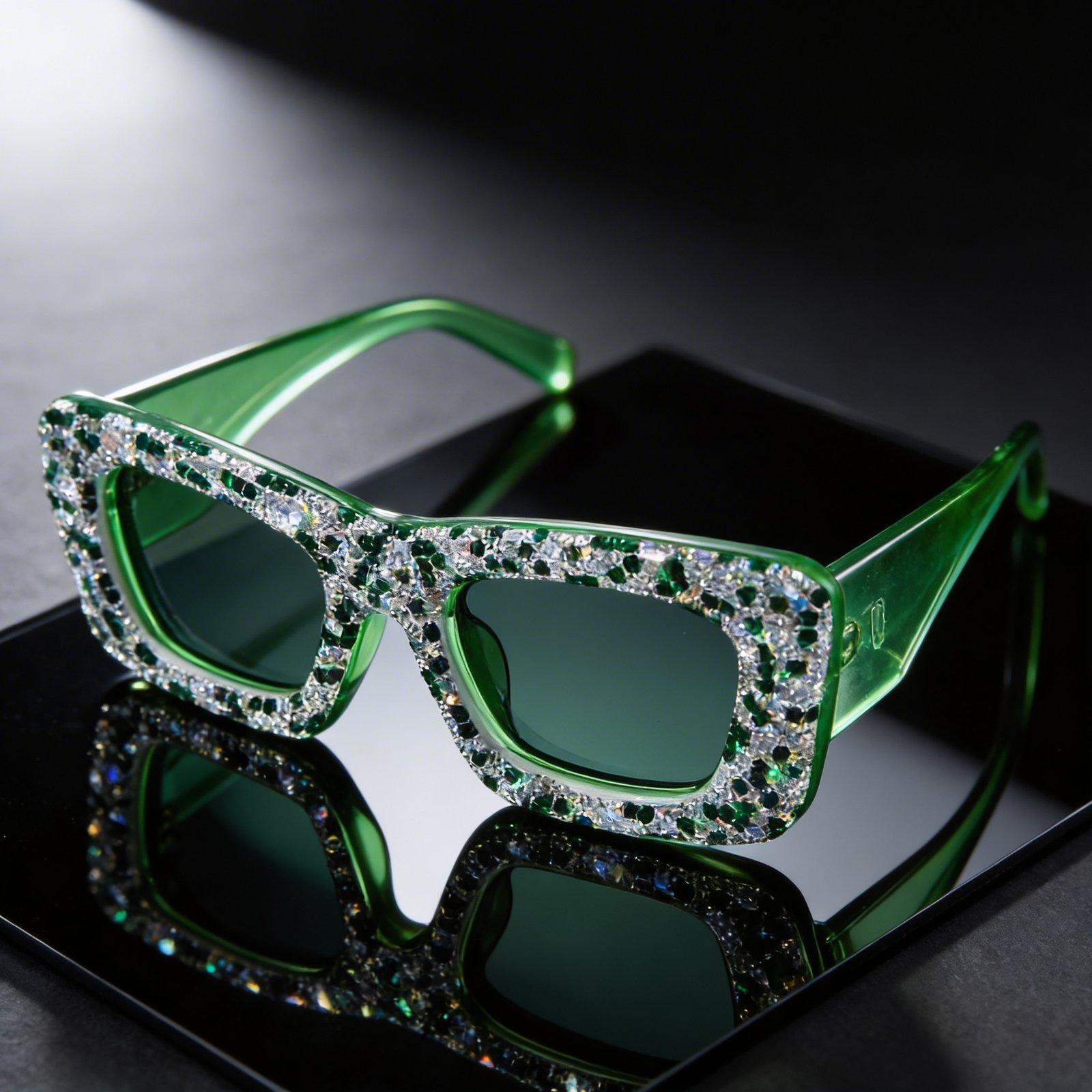 OG Emerald Spark Square Sunglasses | Green Crystal-Studded Luxury Statement Shades for Women