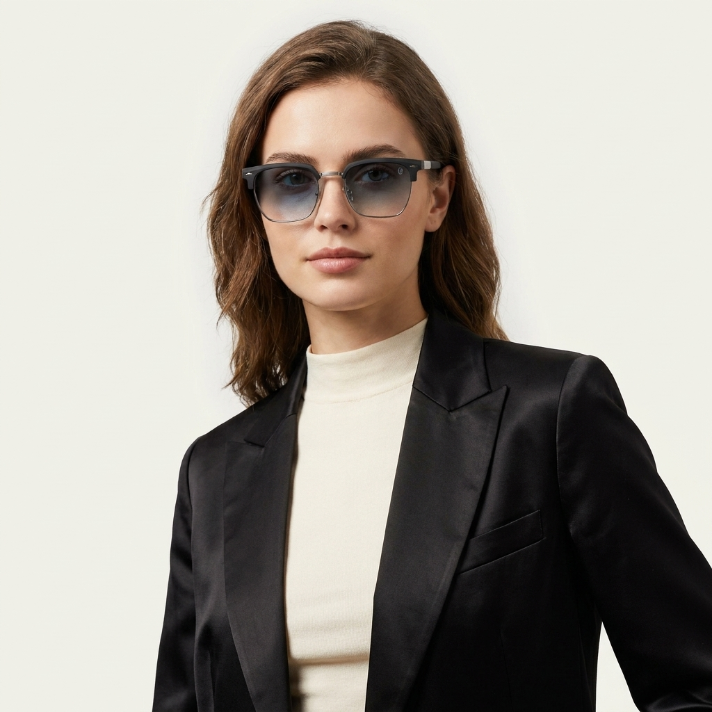 OG Frost Phantom | Luxury Black Crystal Clubmaster Sunglasses with Ice Blue Lenses