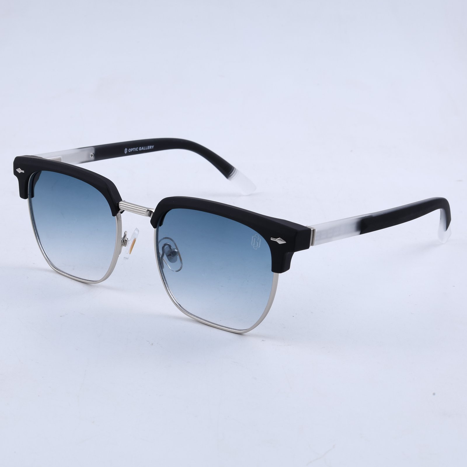 OG Frost Phantom | Luxury Black Crystal Clubmaster Sunglasses with Ice Blue Lenses