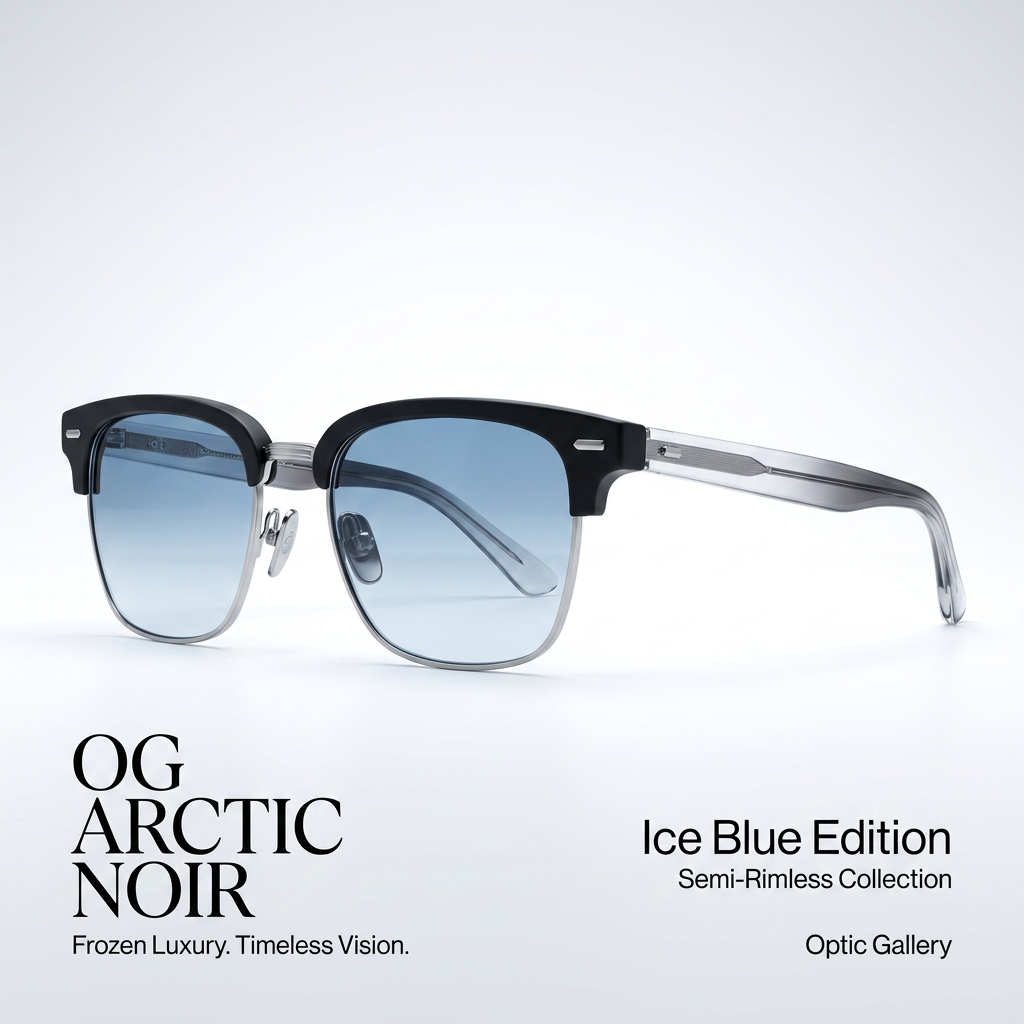 OG Frost Phantom | Luxury Black Crystal Clubmaster Sunglasses with Ice Blue Lenses