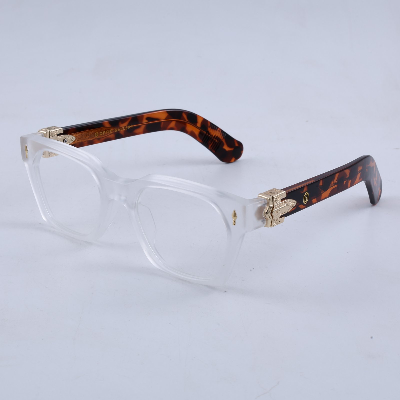 OG Frost Royale | Matte Crystal White Eyeglasses with Havana Temples & Gold Crest Hinges