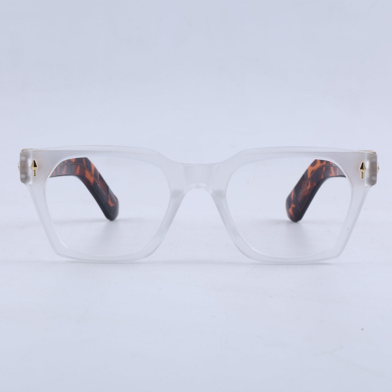 OG Frost Royale | Matte Crystal White Eyeglasses with Havana Temples & Gold Crest Hinges