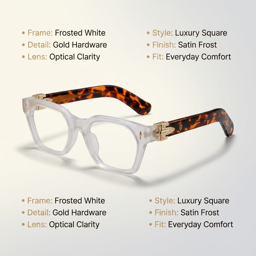 OG Frost Royale | Matte Crystal White Eyeglasses with Havana Temples & Gold Crest Hinges