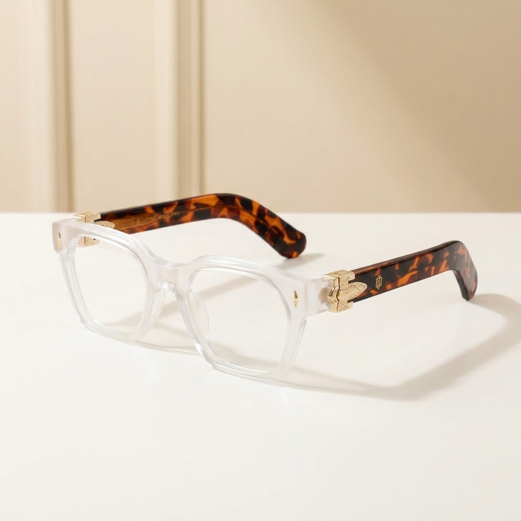 OG Frost Royale | Matte Crystal White Eyeglasses with Havana Temples & Gold Crest Hinges